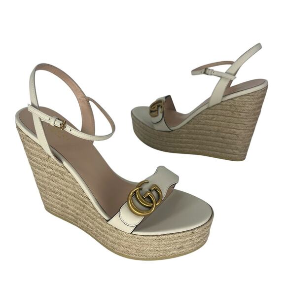 Gucci Aitana Marmont GG Leather Platform Espadrille Wedge Sandals 41 - Picture 5 of 16